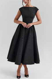 Boat Neck Open Back Flare Maxi Dress