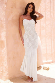 Strapless Lace Panel Fishtail Maxi Dress