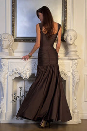 Deep V Neck Ruched High Slit Maxi Dress
