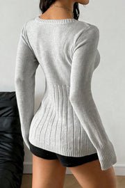Cable Knit Square Neck Button Detail Sweater