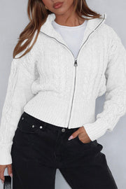 Cable Knit Hooded Cropped Cardigan