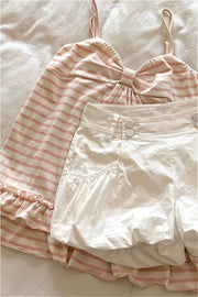 Striped Bow Front Ruffle Cami Top