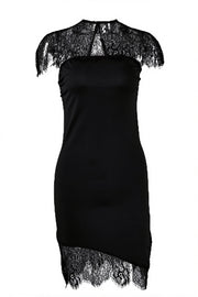 Lace Solid Irregular Ruffle Mini Dress