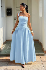 Strapless Ruched A-Line Maxi Dress