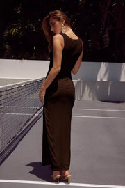 Cowl Neck Ruched High Slit Maxi Dress