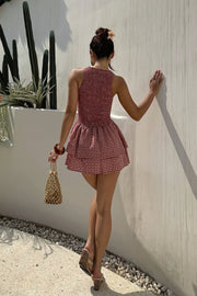 Plaid Smocked Sleeveless Flared Mini Dress