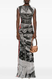 Sleeveless Fitted Printed Bodycon Dress