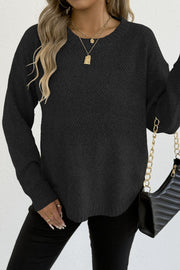 Textured Crew Neck Longline Sweater