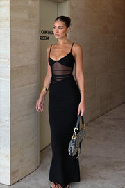 Sheer Panel Plunging Cami Maxi Dress