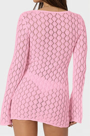 Crochet Tie Long Sleeve Mini Dress