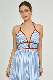 Slim Striped Halter Backless Beach Cami Maxi Dress