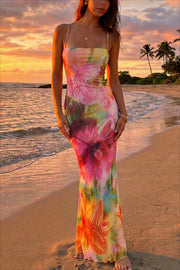 Floral Print Backless Mermaid Hem Cami Vacation Maxi Dress