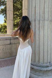 Halter Sheer Panel Flowy Maxi Dress