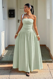 Strapless Ruched A-Line Maxi Dress