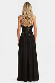 Elegant Lace Hollow Splice Chiffon Dress
