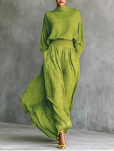 Cassandra™ | High Neck Blouse and Wide High Waist Skirt Set