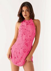 Floral Sequin Halter Mini Dress