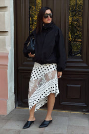 Asymmetric Polk Dots Lace Midi Skirt