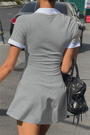 Contrast Collar Button Knit Mini Dress