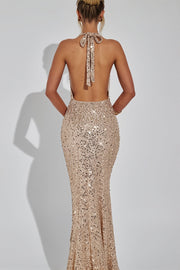 Sequin Cowl Neck Backless Bodycon Maxi Dress