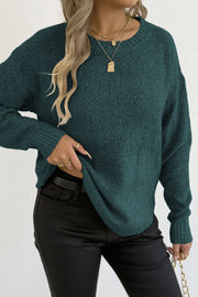 Textured Crew Neck Longline Sweater
