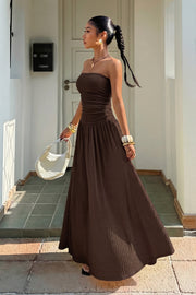Strapless Ruched A-Line Maxi Dress