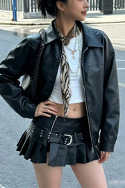 Vintage Faux-Leather Zip Jacket