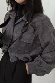 Corduroy Drawstring-Hem Shirt Jacket