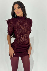 Turtleneck Lace Ruched Bodycon Mini Dress