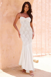 Strapless Lace Panel Fishtail Maxi Dress