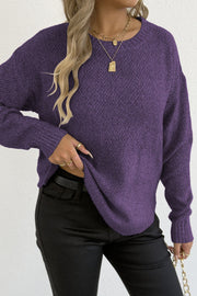 Textured Crew Neck Longline Sweater