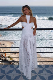 Lace Halter Cutout Bodycon Maxi Dress