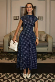 Polka Dot Cap Sleeve A-Line Maxi Dress
