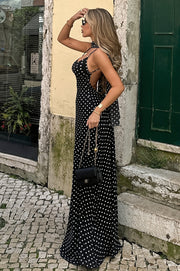 Polka Dot Open Back Maxi Dress