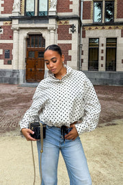 Polka-Dot Drawstring-Hem Bomber Jacket