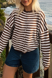 Stripe Roll Neck Button Casual Cardigan