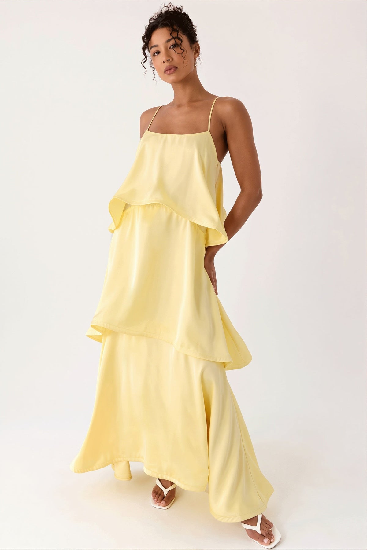 Solid Ruffle Tiered Loose Maxi Dress