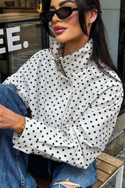 Polka-Dot Drawstring-Hem Bomber Jacket