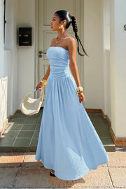 Strapless Ruched A-Line Maxi Dress