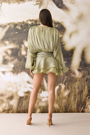 Beryl Pleated Ruffle Hem Mini Dress