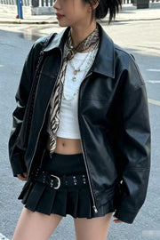Vintage Faux-Leather Zip Jacket