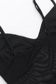 Sheer Panel Plunging Cami Maxi Dress