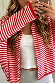 Stripe Roll Neck Button Casual Cardigan
