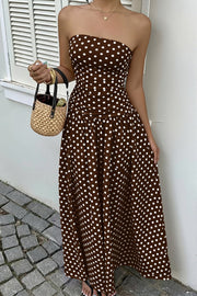 Polka Dot Strapless Sleeveless Ruffle Slim Maxi Dress