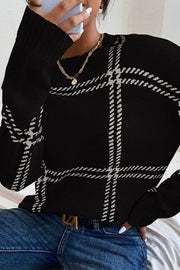 Plaid Crew Neck Relaxed Sweater