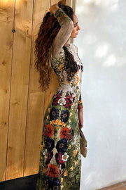 Floral Mesh Long Sleeve Maxi Dress