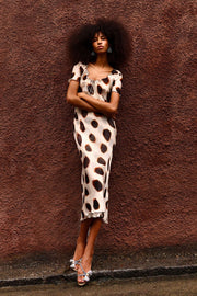 Polka Dot Tie Front Sheer Maxi Dress