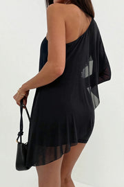 Asymmetric Shoulder Ruched Bodycon Mini Dress