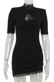 Hot Lace Hollow Splice Bodycon Mini Dress