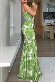 Tropical Print Bow Bandeau Maxi Dress